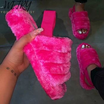 

2020 new women spring plush slippers flat bottom antiskid indoor all-around comfortable sandals outdoor leisure sandals