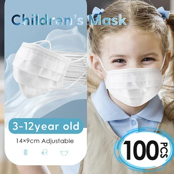 

100PCS Children's Disposable Mask Anti Dust 95% Filtration Cotton Face Mouth Mask Facial Dust-Proof 3Ply Kids Nonwoven Masks