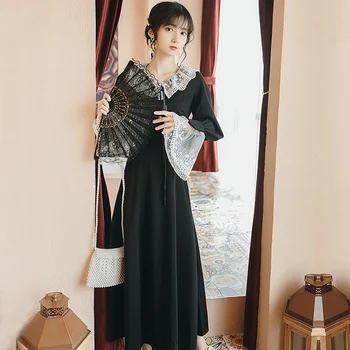 

SexeMara fashion The New Lace splice Doll collar Trumpet sleeve Waist dress Free shipping