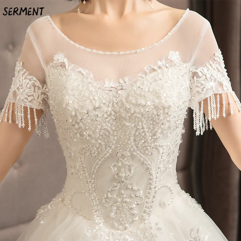 

SERMENT Simple Floral Print Wedding Lace Tail Long Sleeve Aristocratic Elegant Bride Print Explosion Wedding Dress