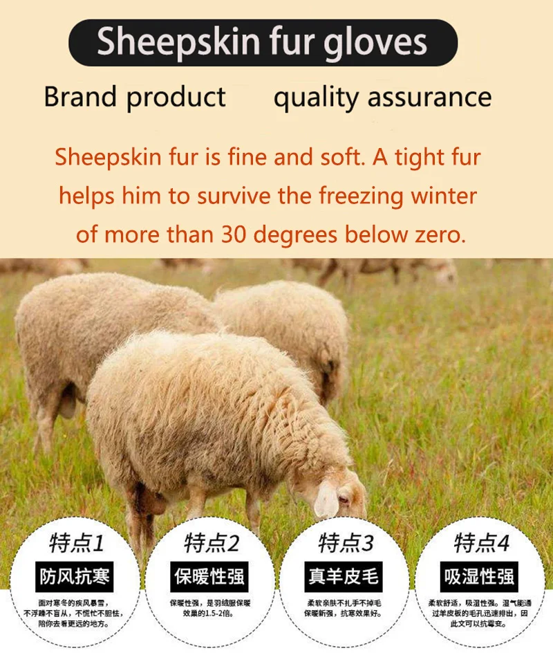 Sheepskin Fur Gloves Men Leather Thick Winter Warm Outdoor Wind and Cold Handmade Sewing Finger New Bickmods Brand
