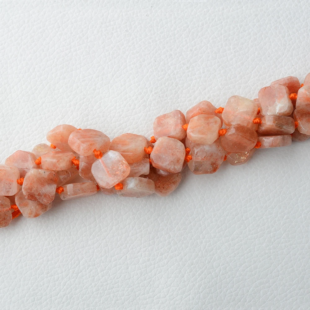 Natural Genuine Orange Gold Sunstone Hand Cut Faceted  Nugget Loose Beads Fit Jewelry 15