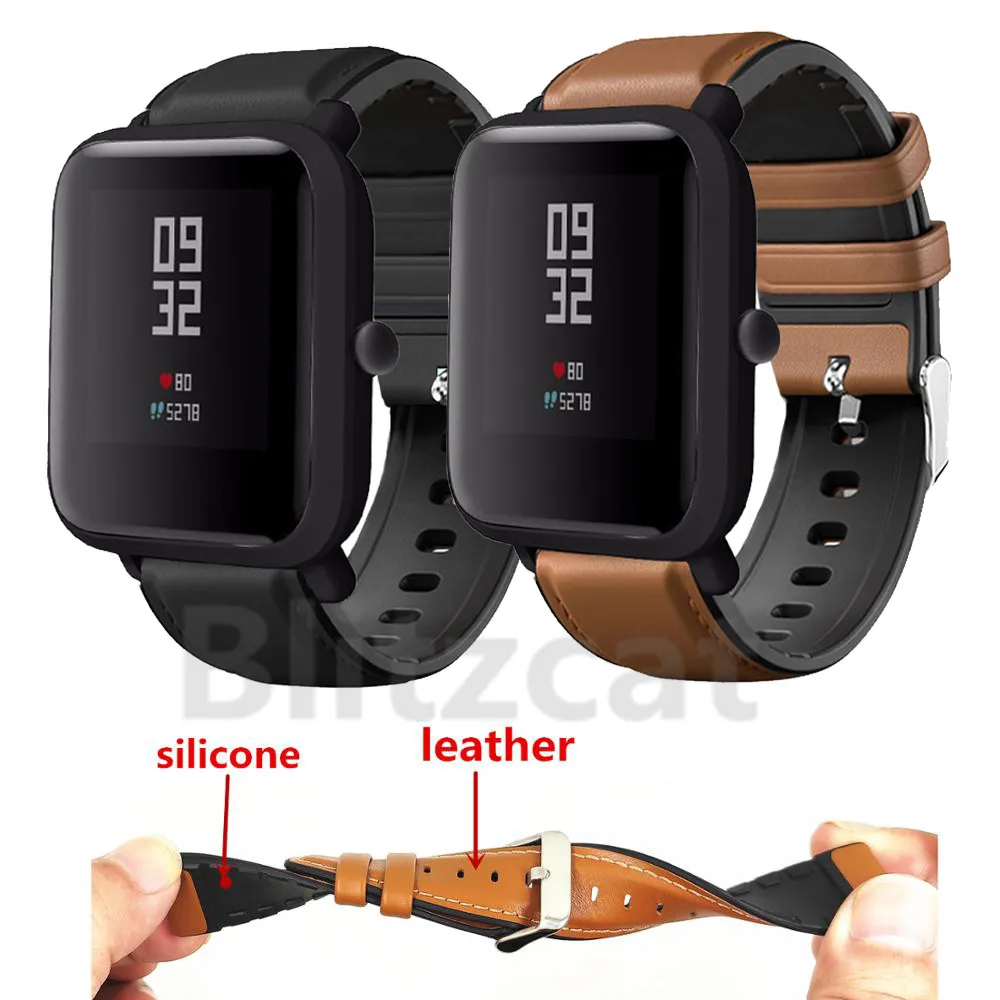 22 мм ремешок для часов Amazfit Bip из натуральной кожи Силиконовый ремешок для часов Amazfit GTS Браслет smartwatch Браслет
