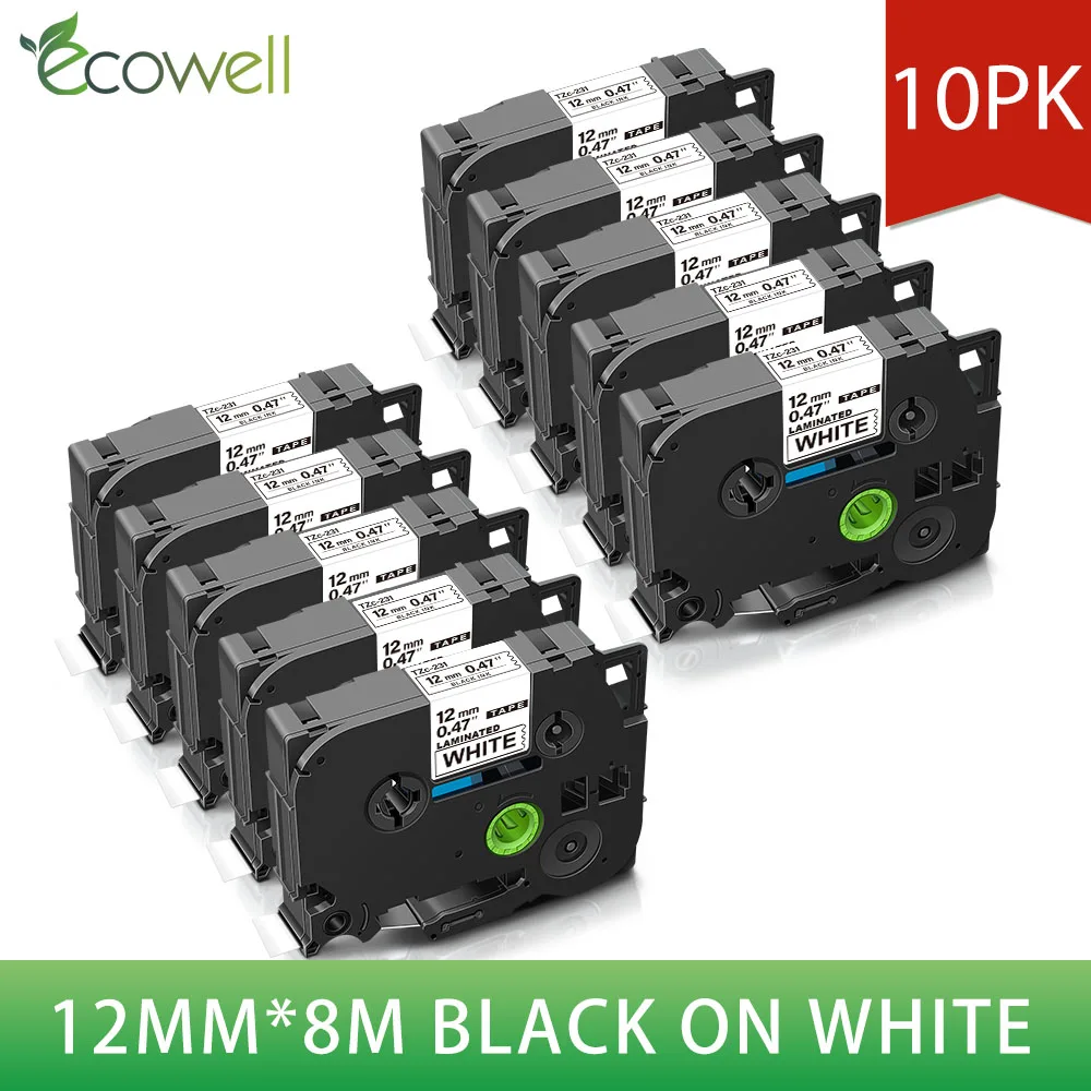Ecowell 12 мм черный на белом фоне TZe 231 лейбл Ленты Совместимость для Brother p touch PT200 1000 D210