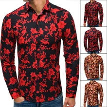 Группа человек с длинным рукавом Печать рубашка цветок рубашка черный Cs72