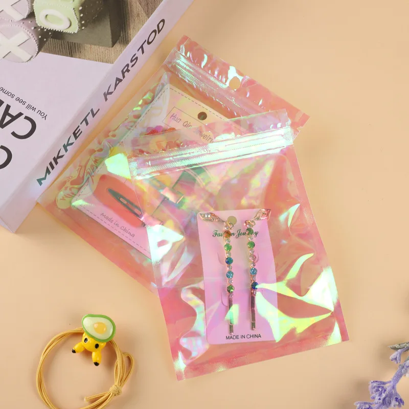 2000 Stück Regenbogen-Laser-Druckverschlussbeutel aus Kunststoff, transparent, für Schmuck, elektronische Teile, Verpackungsbeutel, Nagelkunst, Kosmetik, Einzelhandelspaket – Detail 2