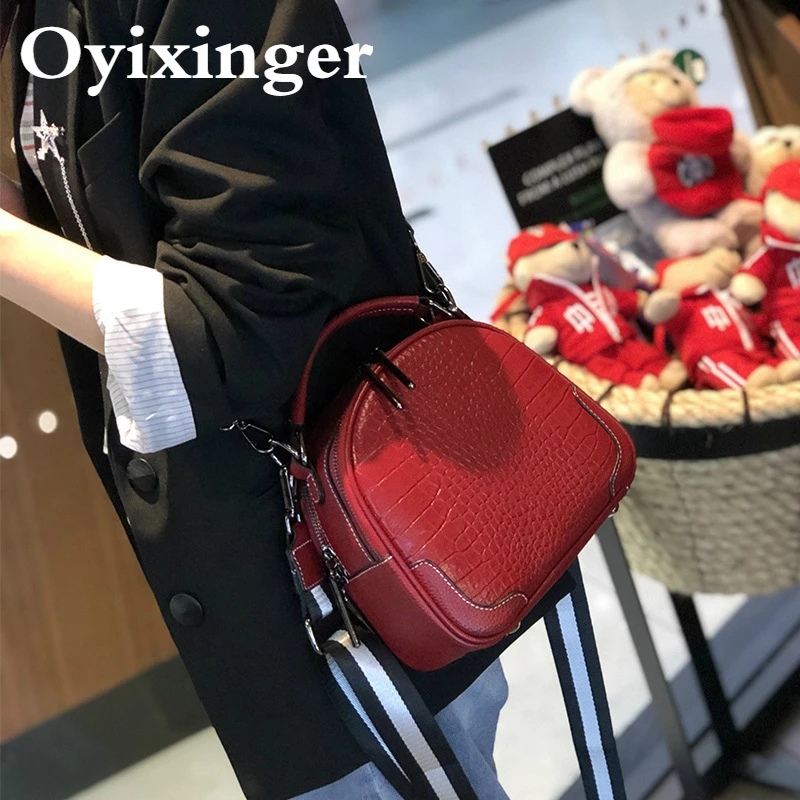 

Oyixinger Women's Crossbody Bag Genuine Leather Bags For Women 2020 New Small Round Bag Crocodile Pattern Messenger Bags Female