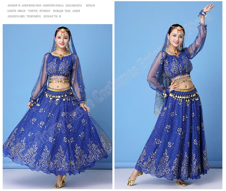 Болливудское платье костюм женский комплект индийский танец сари костюм для танца живота одежда для выступлений шифоновый топ+ пояс+ юбка