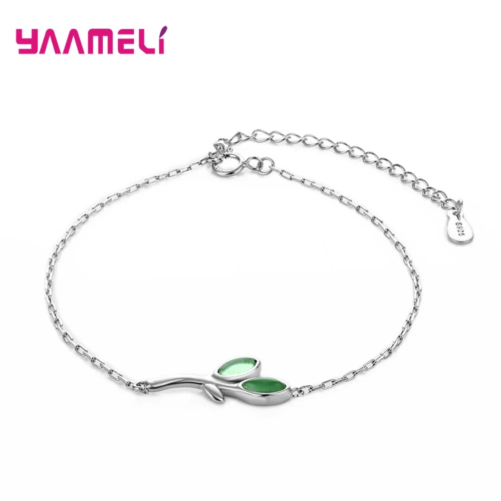 925 пробы серебряный браслет зеленое дерево ветка лист ювелирные изделия для женщин девушка подарки на день рождения браслет с расширителем цепи