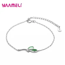 925 пробы серебряный браслет зеленое дерево ветка лист ювелирные изделия для женщин девушка подарки на день рождения браслет с расширителем цепи