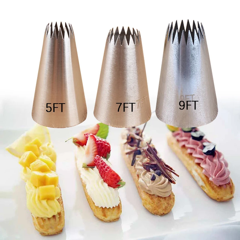 3pcs Cake Decorating Tips Set Russian Open Star Piping Nozzles Tips Cupcake Cookies Icing Piping Pastry Nozzles #5FT#7FT#9FT afbeelding