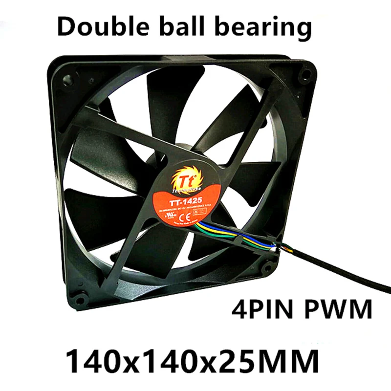 Rolamento de Esferas Duplo Silencioso para Ventilador de Chassi de Computador Pinos Pwm 140 mm 14025 140x140x25 mm Dc12v