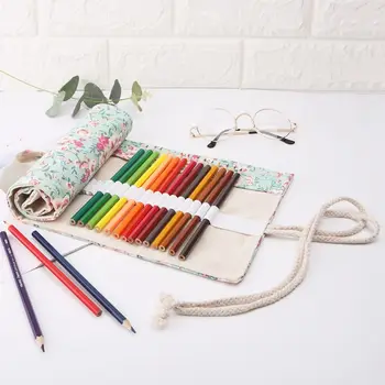 

Floral Print 12/24/36/48/72 Holes Canvas Roll Up Makeup Pencil Bag Wrap Curtain Pen Case Holder Storage Pouch