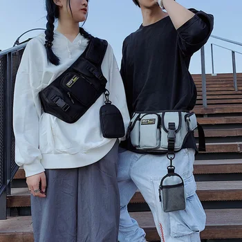 

2 Pieces Men's Tactical Chest Bag Hip Hop Women's Waist Bags Functional Belt Bag Female Fanny Pack Shoulder Crossbody Hip Pocket