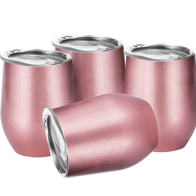 

Botique-1 Set 4 Pcs 12 Oz Unbreakable Drinkware Stemless Wine Tumbler Stainless Steel Triple-Insulated Vacuum Wine Glass Cup wit