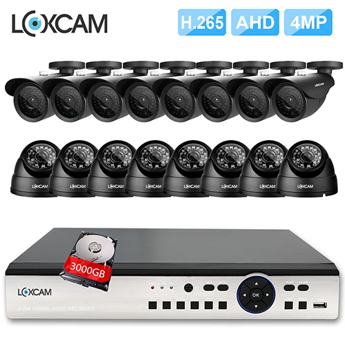 16CH DVR x 16 Camera LOXCAM H.265+ 16Ch 4MP система видеонаблюдения 16 шт. 4MP Металл IP66 Водонепроницаемая уличная видеокамера дневного и ночного наблюдения система видеонаблюдения - Цвет: 16CH DVR x 16 Camera