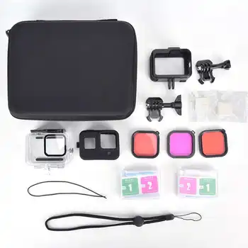 

AT1035 Plastic 45M Waterproof Housing Diving Filter Tempered Film Protective Frame Sports Camera Accessories Kit for GOPRO
