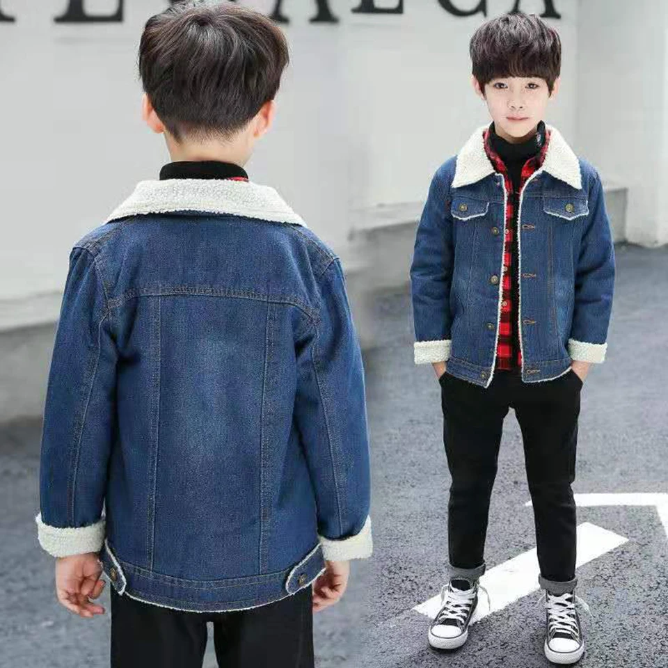 Детские теплые плотные джинсовые куртки детская верхняя одежда пальто для мальчиков, куртка осенне-зимняя верхняя одежда для детей, одежда для мальчиков размеры для 4-13