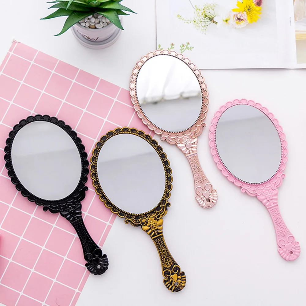 

Creative Retro Pattern Handle Makeup Mirror Makeup Mirror Portable Carry-On Lace Mirror Hand-Held Mirror