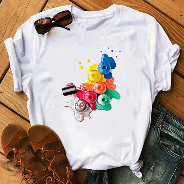 2020 T Shirt Women Graphic 3D Finger Nail Paint Color Fashion Printed Top Tshirt Female Tee Shirt Ladies Clothes T-shirt