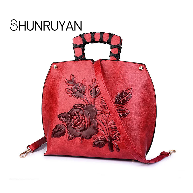 SHUNRUYAN пион стерео тиснением Ретро Сумочка Этническая ветер один плеча пакет женская сумка