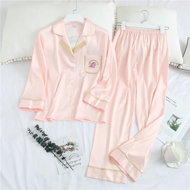 Fiklyc нижнее белье шелковое seksowna bielizna атласные пижамы женские пижамы милый пижамный комплект пижамы пижамные комплекты горячая распродажа - Цвет: light pink set