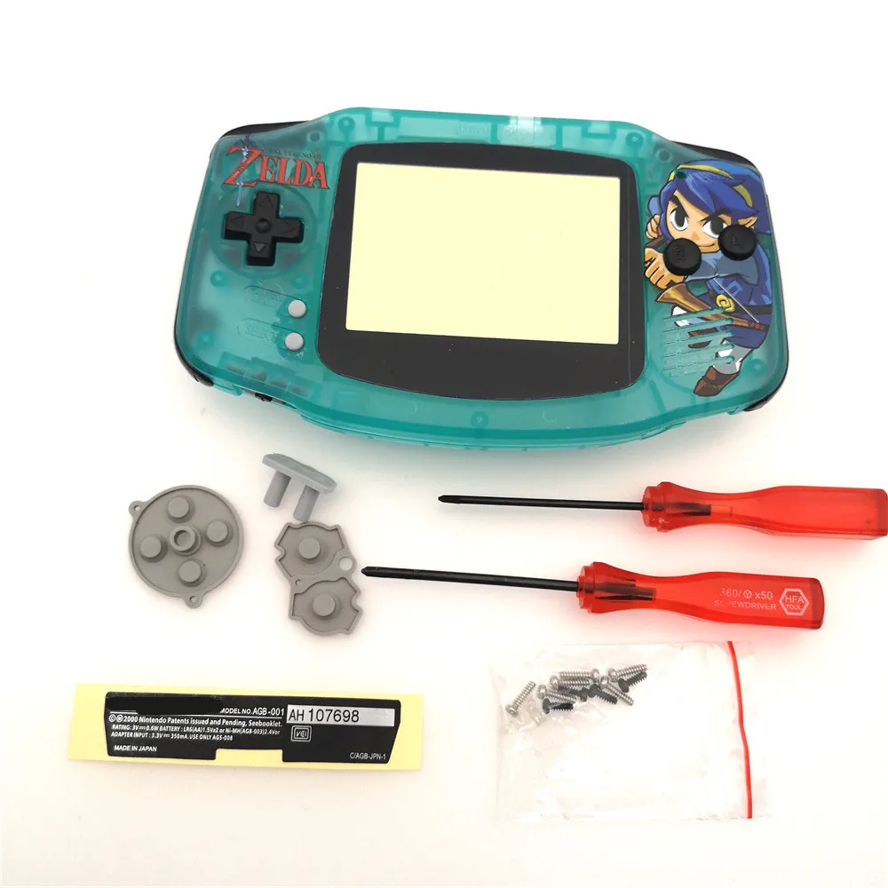 Clear Green Hyrule Hylian ZeldaLink рисунок DIY Полный Корпус в сборе Корпус чехол с резиновой прокладкой кнопки для Gameboy Advance Игровая приставка GBA - Цвет: Clear Green