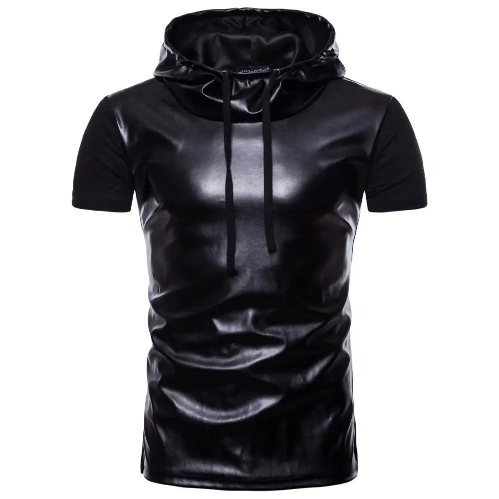 Black T Shirt Men WSGYJ Футболка Мужская Лето короткий рукав с капюшоном футболка нашивка для рубашки кожа Мода хип хоп футболки фитнес мужская одежда черный - Цвет: Black T Shirt Men