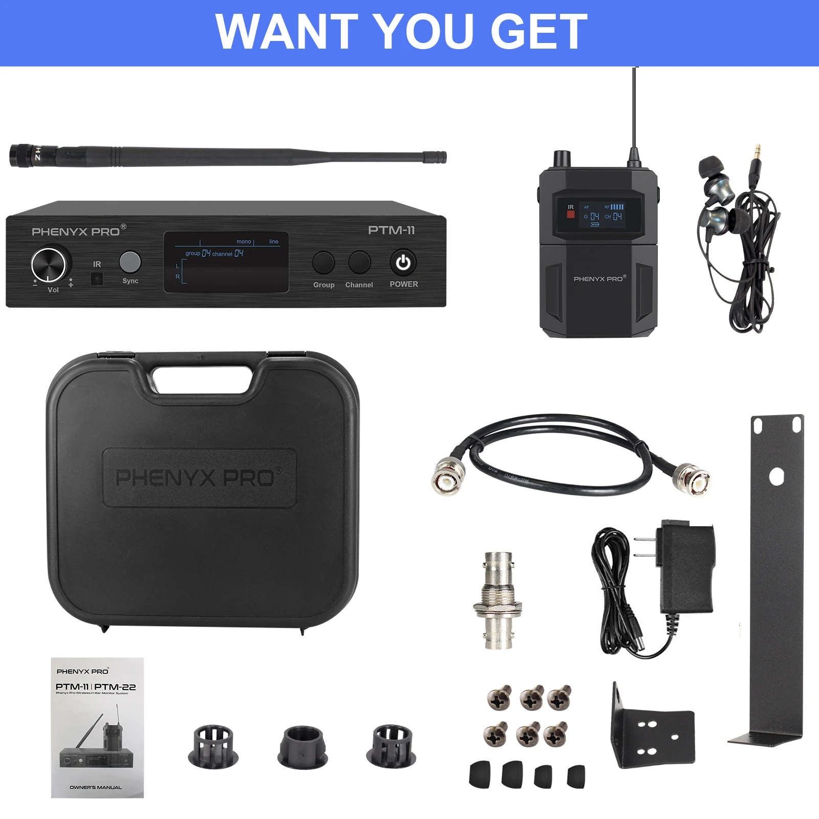 Phenyx Pro UHF Mono Audio Wireless in Ear Monitor System Metal