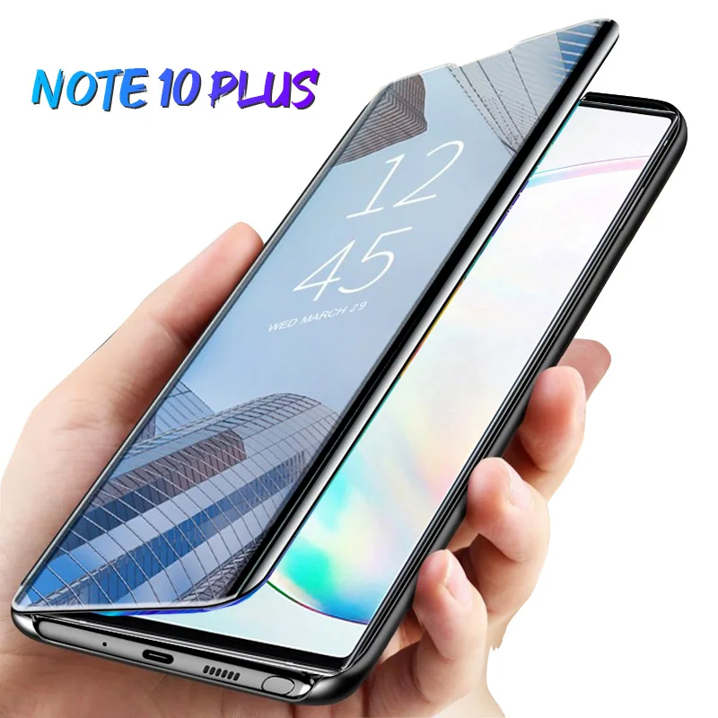

Smart Mirror Flip Case For Samsung Galaxy Note 10 Plus Clear View Cover With Stand For Notee 10 Pro Note10 Leather Coque Capa