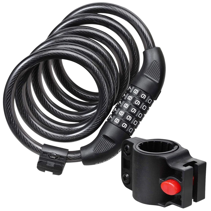 

Bike Lock Cable Heavy Duty 5-Digit Combination Code Bicycle Chain Flexible Steel Cable Lock With Bike Mount Holder