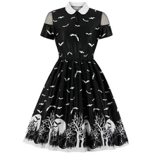 Готическое Платье с принтом летучей мыши на Хэллоуин, женские вечерние платья в стиле панк, платье с бантом в готическом стиле, одежда для свинга, Vestidos