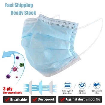 

30Pcs 3 Layer Non Woven Protective Masks Disposable Earloop Activated Carbon Face Mask Anti-Dust Proof Mouth Mask Working Mask