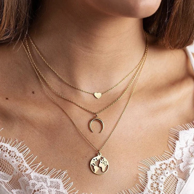 

Chain choker pendant chain round neck multi layer Crescent female for women punk pendant