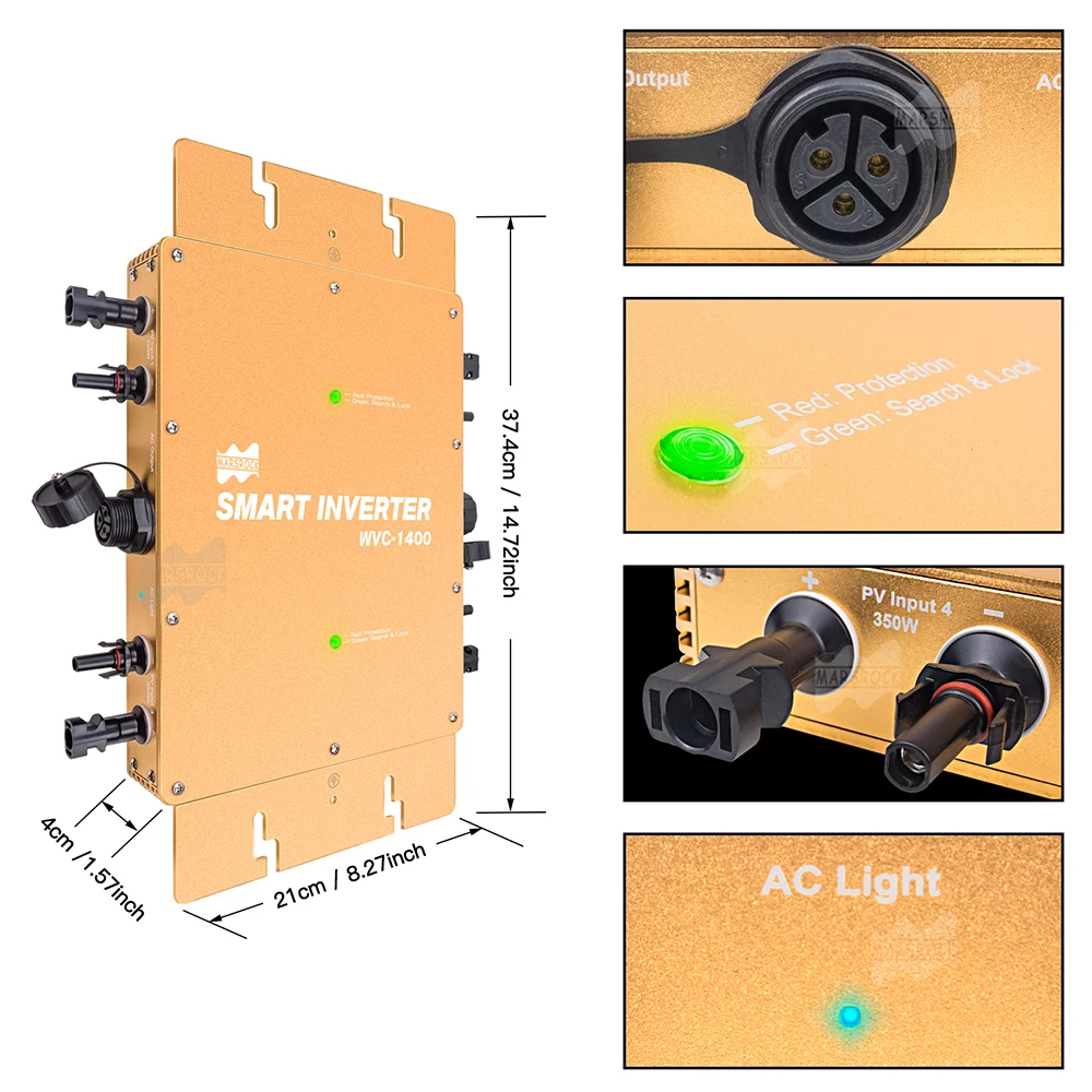 Mars Rock-Micro Inversor Solar, Inversor On Grid, Onda Senoidal Pura, MPPT, Ongrid Microinversor, 1400W