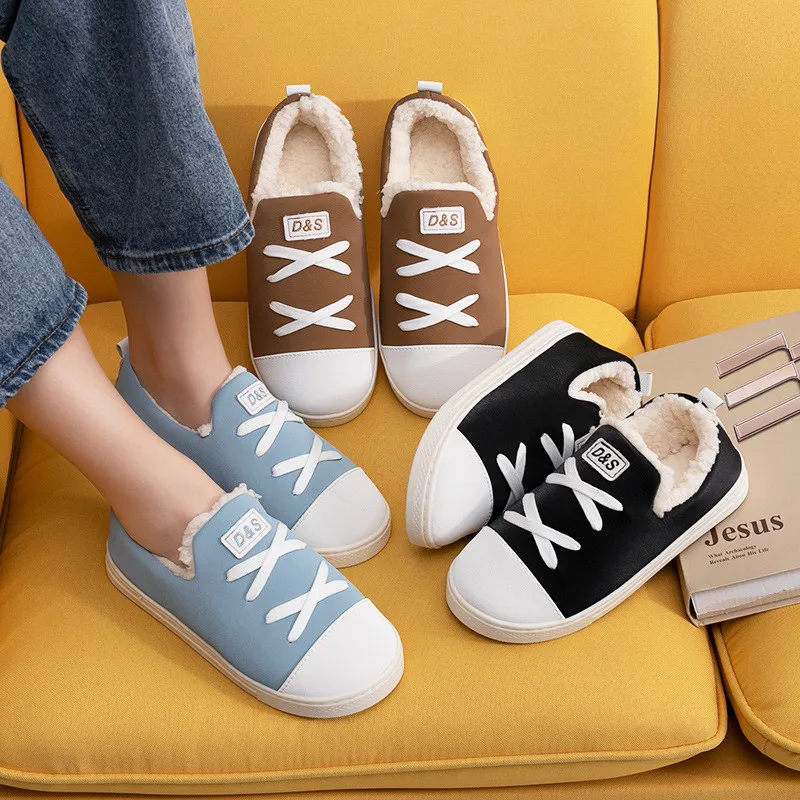 Warm Shoes Cotton Slippers Fluffy Slides Couple Soft-Sneakers Plush-House Bedroom Winter
