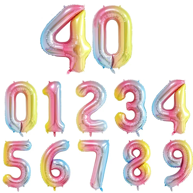 1 шт. 40 дюймов Большой Rainbow Количество воздушных шаров, для детей 0, 1 2 3 4 5 6 7 8 9 цифровой воздушный шар из фольги 1st 2nd День рождения украшения надувной шар