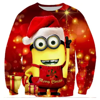 

Christmas Hat Sweatshirts 3D Printed Cartoon Cute Minions Men/Women Hip Hop Streetwear Girls Red Kawaii Clothes Outfits Tops 5XL