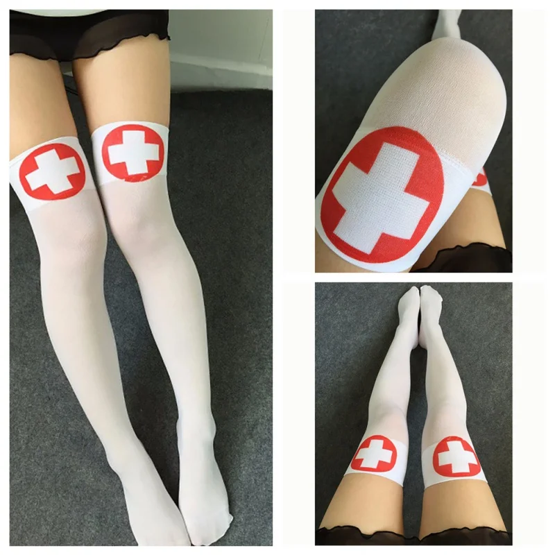 Спортивные носки для медсестры, кровоокрашенные легкие и очаровательные Otaku dream, косплей на Хэллоуин, полосатые чулки выше колена, wishbone