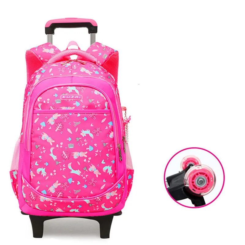 Children Removable 2/6 Wheels Kids boys girls Trolley Schoolbag Luggage Book Bags Backpack Latest School Bags travel luggage - Цвет: 2 wheels rose red