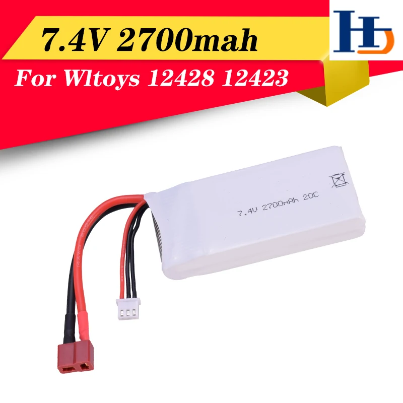 7 4 V 2700mah 20C 2S литий-полимерный аккумулятор T Plug запасные части для Wltoys 12428 12423 1:12