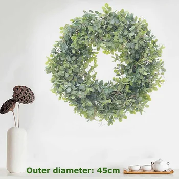 

New 45X45CM Artificial Green Leaves Wreath Shell Grass Boxwood Wreath For Door Wall Window Party Decoration