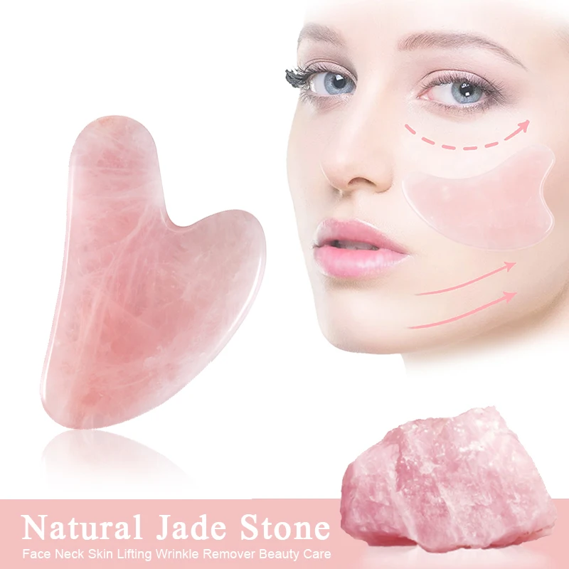 Natural Jade Gua Sha Scraper Board Massage Rose Quartz Jade Guasha Stone For Face Neck Skin Lifting Wrinkle Remover Beauty Care tumbeelluwa natural green aventurine guasha scraper board massage stone face neck skin lifting wrinkle remover beauty care