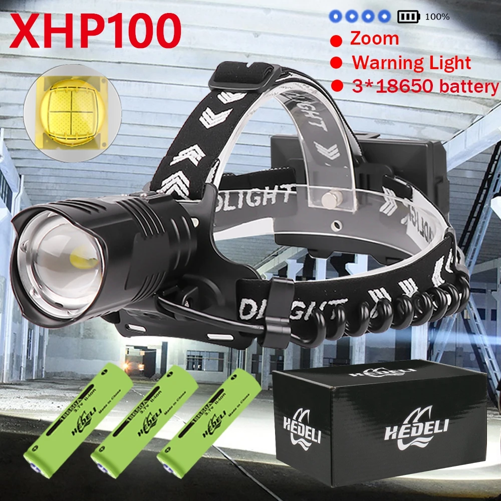 Waterproof XHP90 XHP100 LED Headlight Torch Bright USB Focus Headlamp Light Zoom 