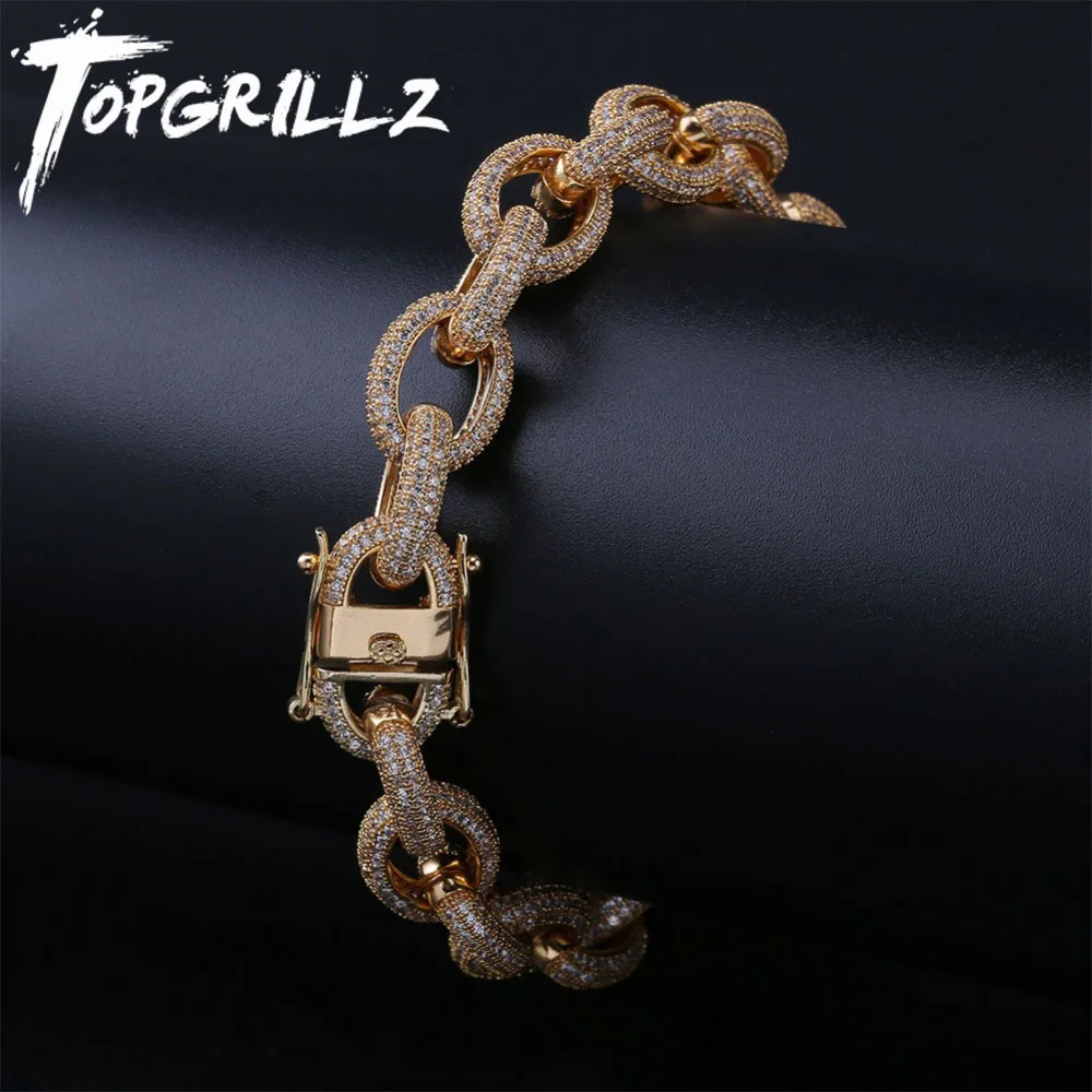Мужской браслет TOPGRILLZ 12 мм с кубическим цирконием золотой/серебристый/розовое