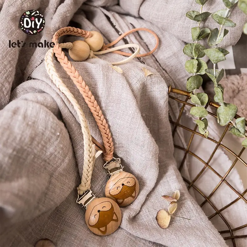 

Let's Make Wooden Teether Nimbler For Feeding Weaving Metal Twist BPA Free Fox 1PC Nipples For Babies Wood Beads Pacifier Clips