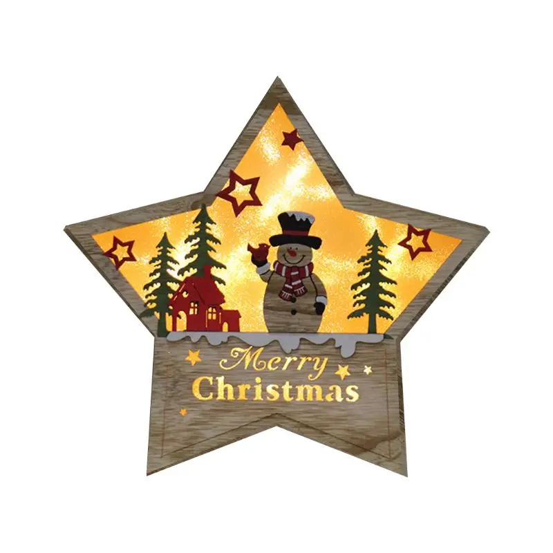 Small Snowman Lighting Christmas Wooden Ornament LED Stars Shape Santa Claus Deer Decor Lamp Xmas Gift - Цвет: Small Snowman