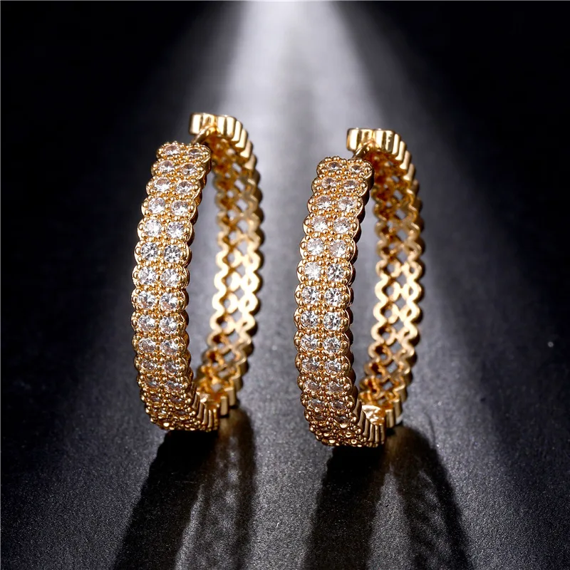 

Luxury Gold Plated Zircon Hoop Earrings White Crystal Circle Earrings Bridal Charm Wedding Engagement Party Women Jewelry