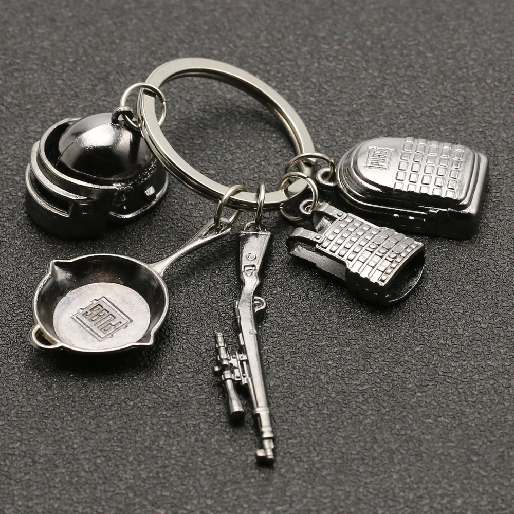 Mini Zinc Alloy Helmet Bag Keychain Keyring Key Holder for PUBG Gift Soft 