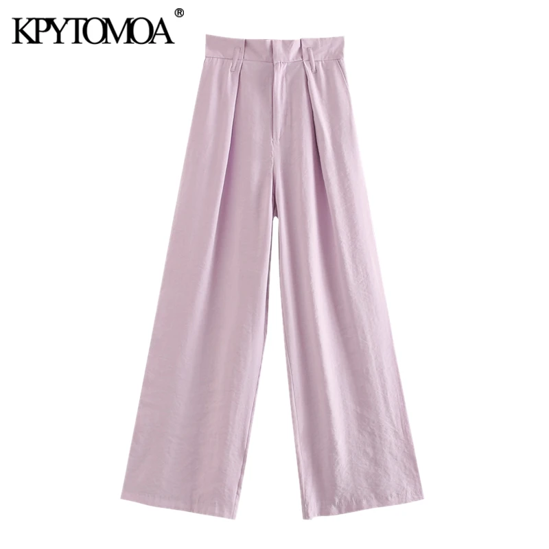 KPYTOMOA Women 2020 Chic Fashion Pleated Wide Leg Pants Vintage High Waist Zipper Fly Pockets Female Trousers Pantalones Mujer KPYTOMOA Women 2020 Chic Fashion Pleated Wide Leg Pants Vintage High Waist Zipper Fly Pockets Female Trousers Pantalones Mujer